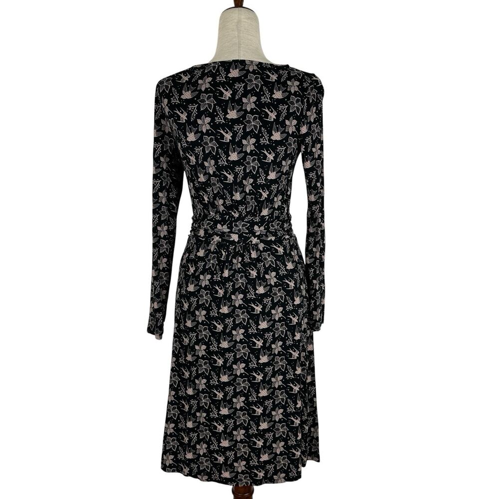 Boden Abigail Dress Women Size 6R Bird Print Jersey Knit Long Sleeve Pockets - Picture 3 of 16